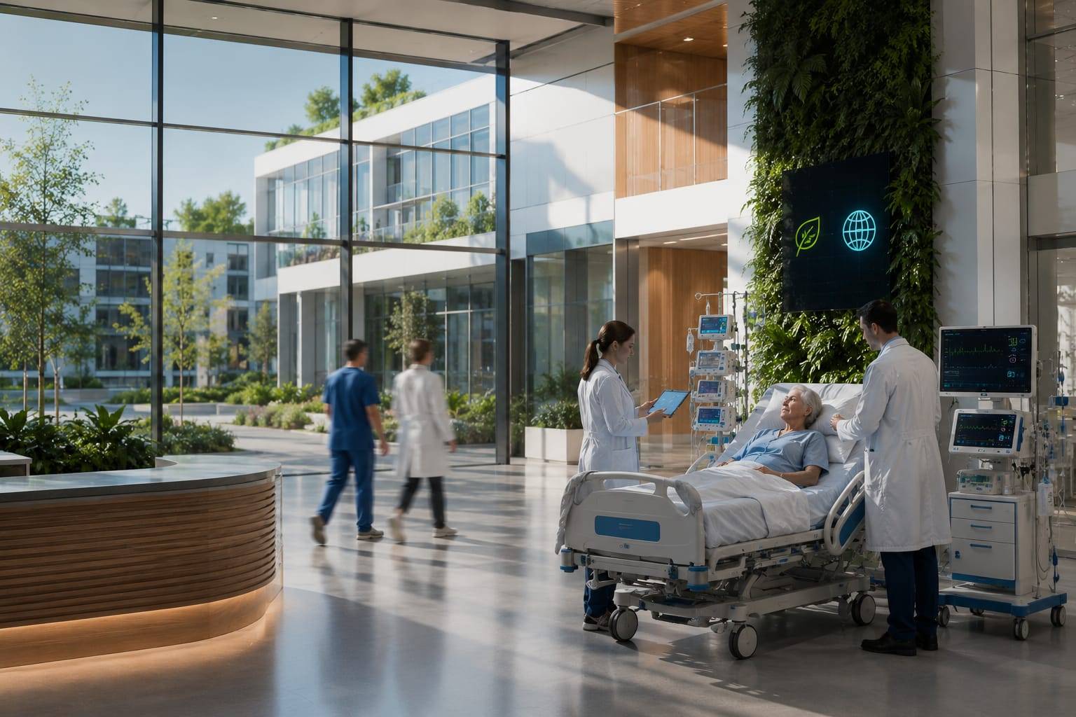 Modern hospital in Sweden with solar panels